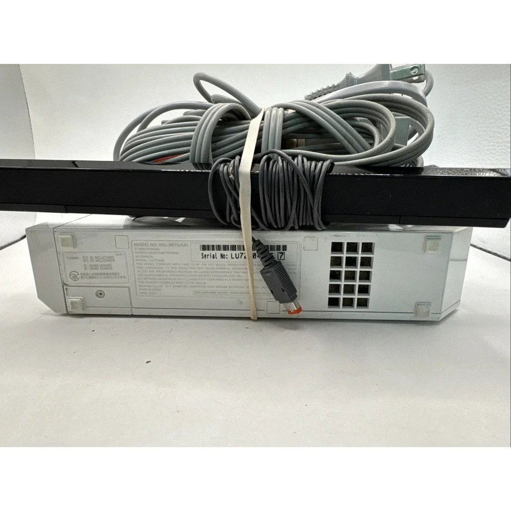 Nintendo Wii White Console with Gray Cables and Black Sensor Bar